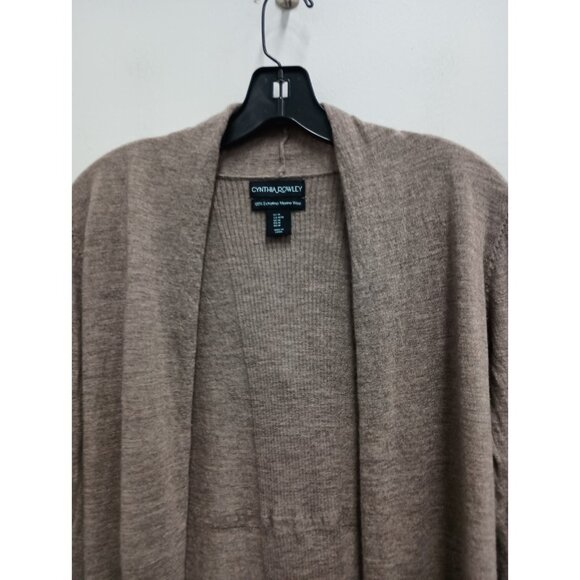 Cynthia Rowley Womens Cardigan Size Medium Brown Merino Wool Neutral Minimalist - Picture 2 of 6